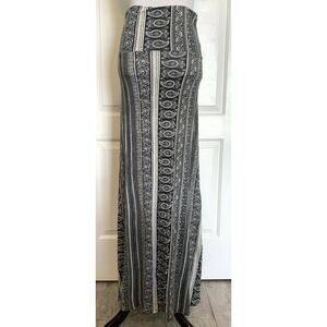 Los Angeles Boutique Black White Rayon Stretch Maxi Skirt High Waist Boho EUC L